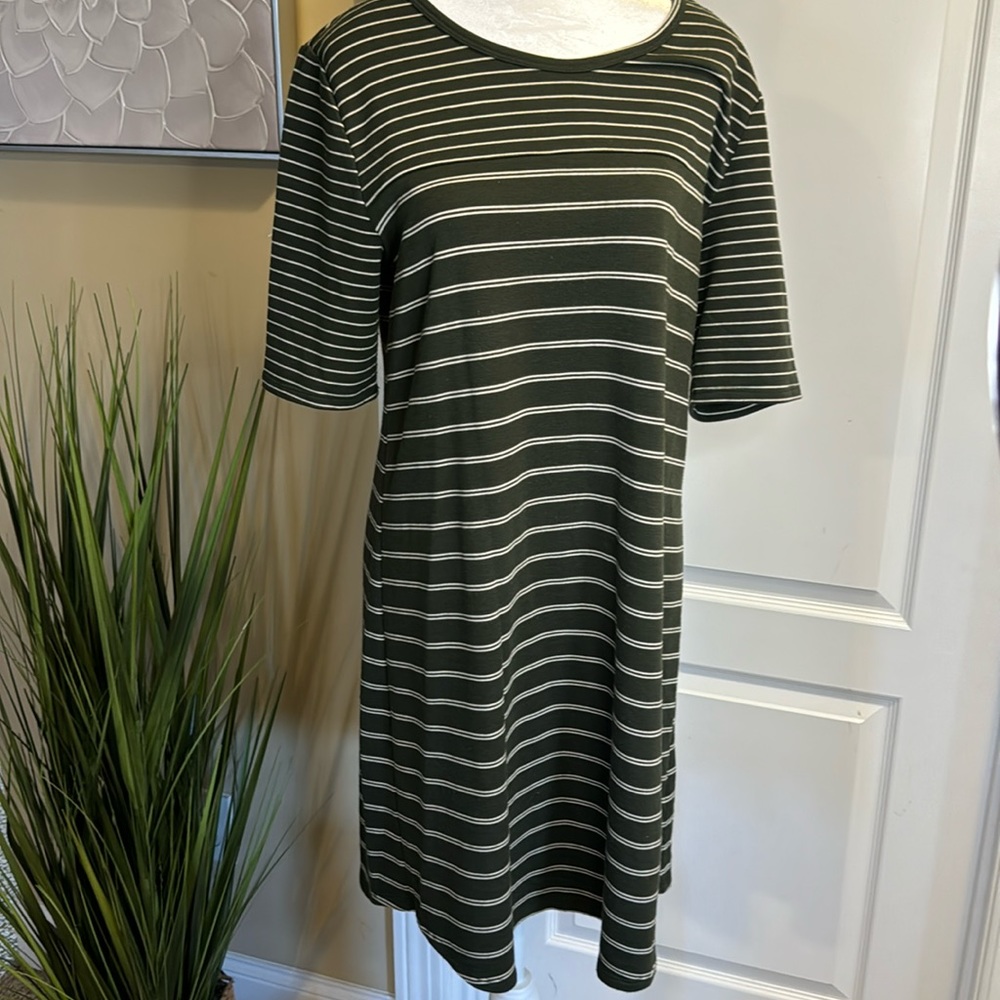Maurice’s Green & Cream Stripe Casual Dress - Size Medium